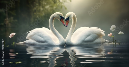 Elegant Serenity  White Swans Gracefully Gliding on a Tranquil Lake