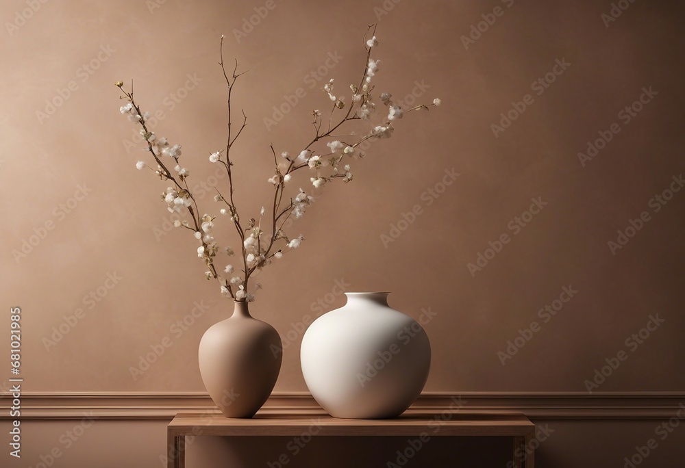 Interior background of room with brown stucco wall and vase with branch 3d rendering Interior background of room with brown stucco wall and vase with branch 3d rendering