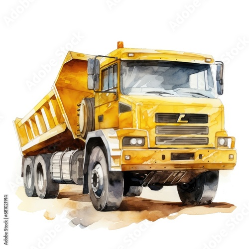 A Vibrant Reflection of a Yellow Dump Truck in a Watercolor Painting