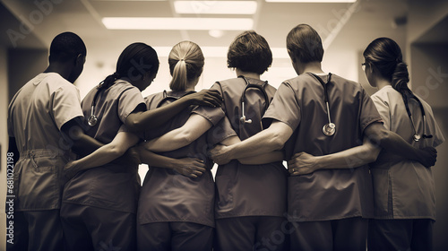 Collaboration of Compassionate Healthcare Professionals, A Tapestry of Nurse and Doctor Dedication, Unwavering Work Ethic, Tender Care, Profound Empathy photo