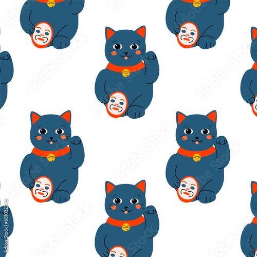 dark cartoon maneki with mask theatre symbol luck