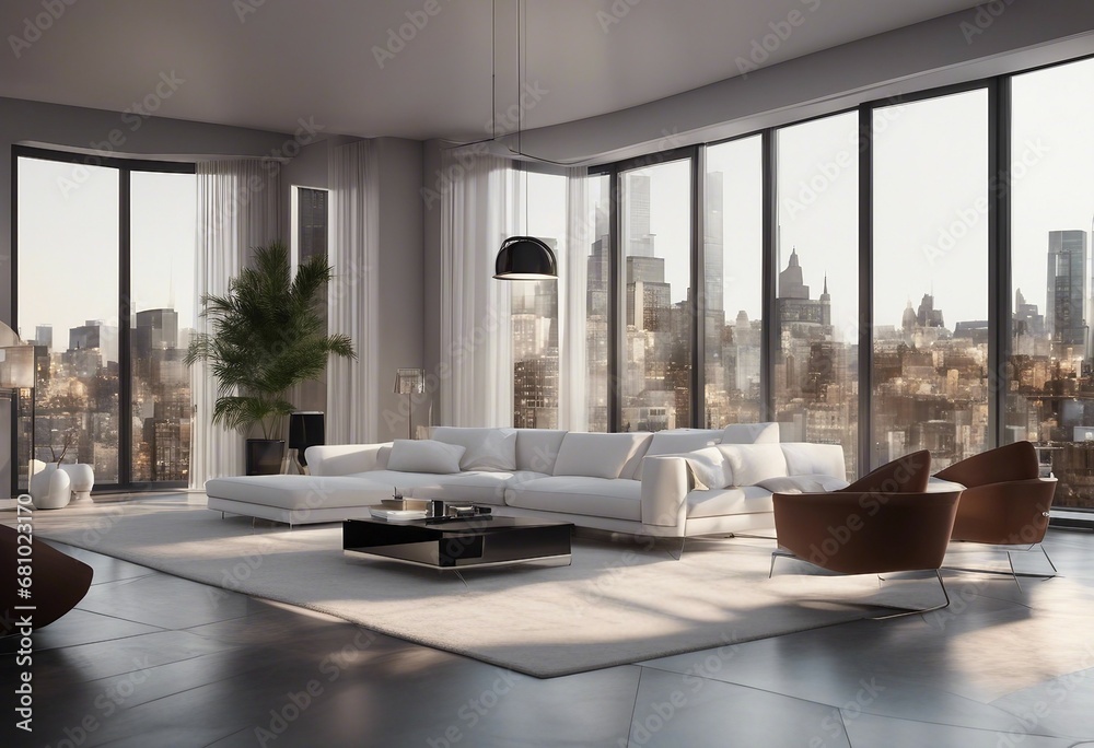 Modern white apartment interior panorama 3d render Modern white apartment interior panorama 3d render
