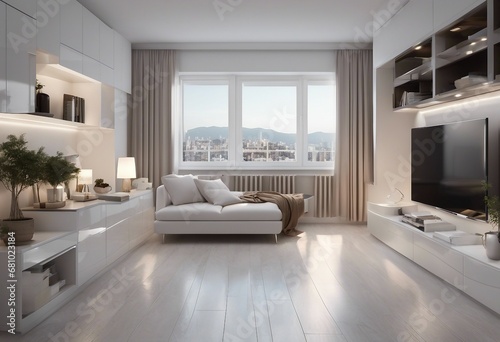 Modern white apartment interior panorama 3d render