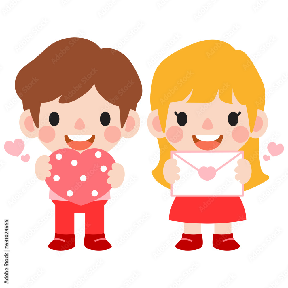 happy valentines day teen couple clipart. Romantic girl and boy giving heart gift happy valentines day teen couple clipart. Romantic girl and boy giving heart gift
