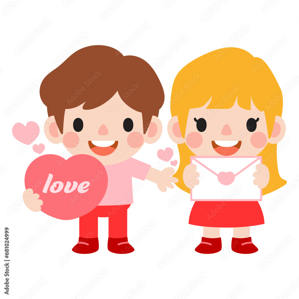 happy valentines day teen couple clipart. Romantic girl and boy giving heart gift happy valentines day teen couple clipart. Romantic girl and boy giving heart gift