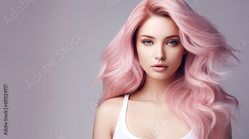 Woman with pink healthy hair, Healthy Hair Banner 