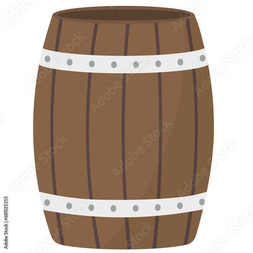 Flat illustration of wood barrel icon isolated on white background.