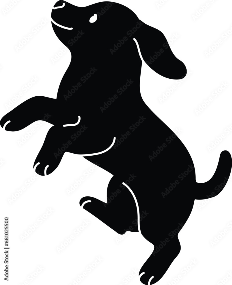 Silhouette of Beagle puppy jumping and playing with details