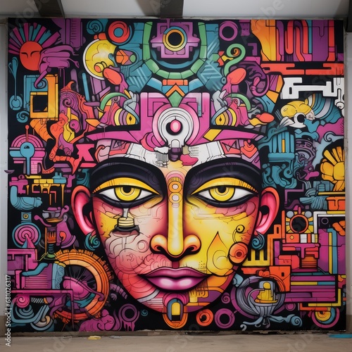Colorful Mural of a Woman's Face Portraying Vibrant and Expressive Emotions