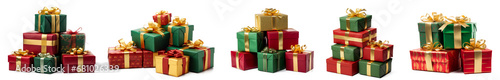 Pile of Christmas gift boxes isolated on transparent background. set of christmas boxes