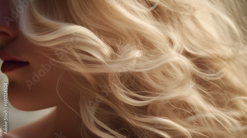 Close and springy with flexible waves Elastic waves spring on the blonde's head. photo