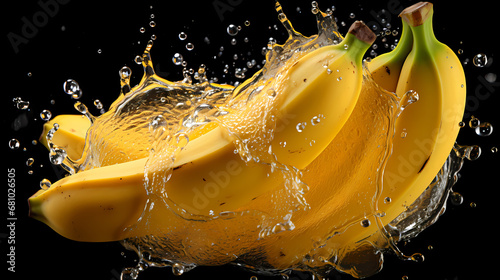 Banana commercial photography with water splash photography effect, fruit commercial photography
