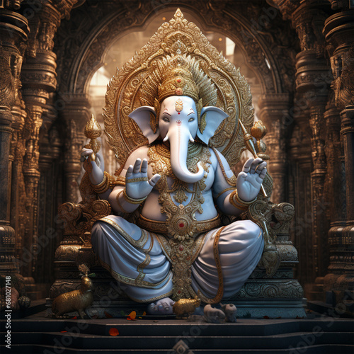 "Lord Ganesh, amid festivities, imparts divine blessings—a joyous and auspicious background embracing the celebration with spiritual grace." 