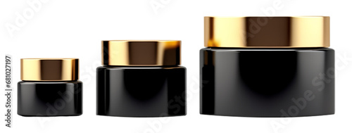 black and gold cosmetic product packaging mockup on transparent background, generative ai
