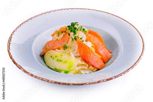 plate of pasta and smoked salmon