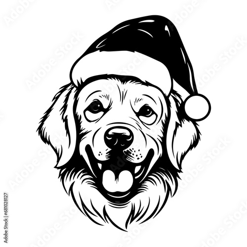 Cute golden retriever Dog wearing Santa hat head, Christmas illustration, Generative AI.