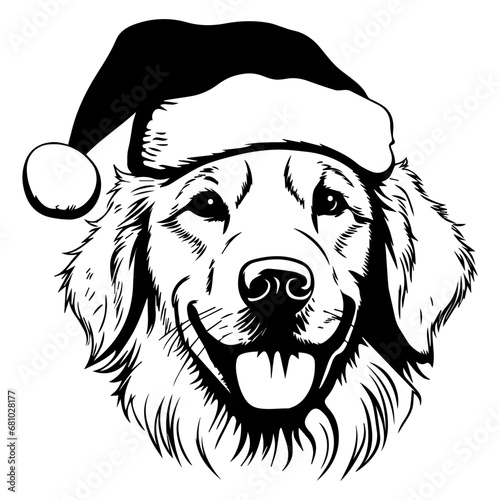Cute golden retriever Dog wearing Santa hat head, Christmas illustration, Generative AI.