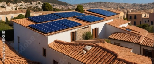 Residential concept with solar panels installed Cells are renewable energy.