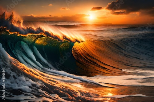Wavey ocean at sunset