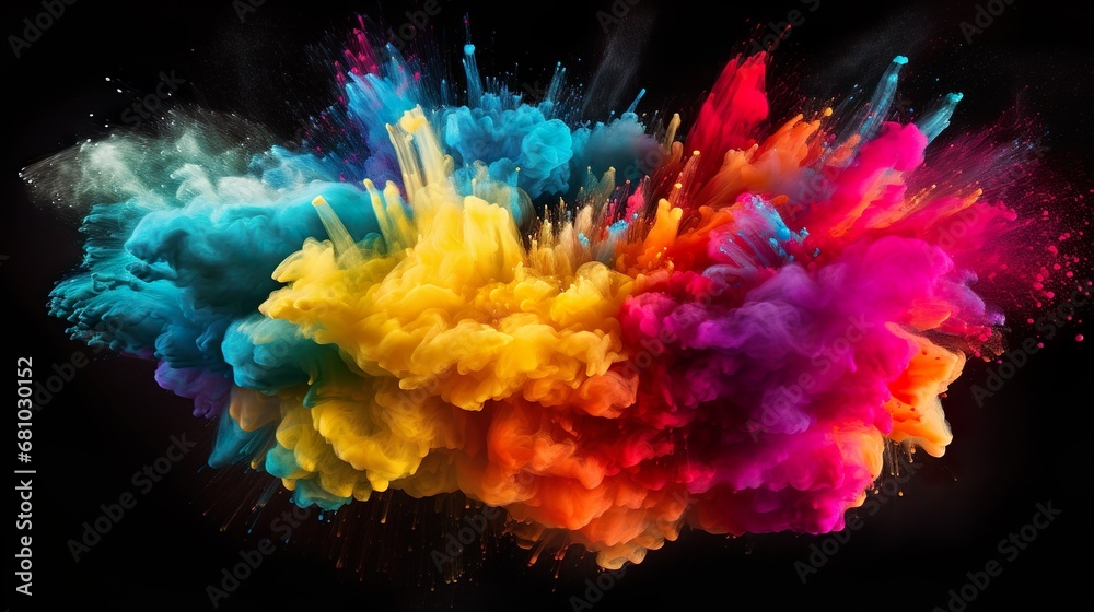 Obraz premium Colorful pink red rainbow smoke paint explosion, color fume powder splash, motion of liquid ink dye in water isolated on white background