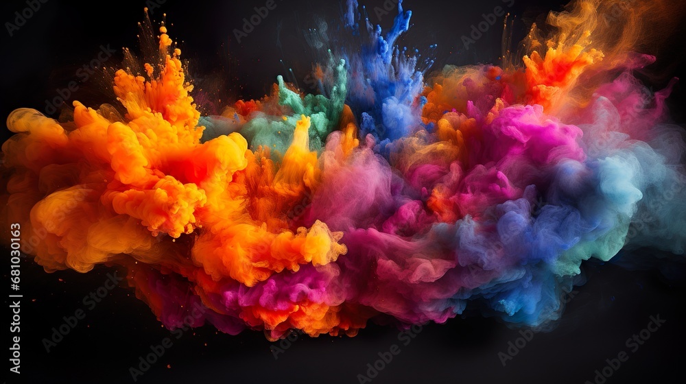 Colorful pink red rainbow smoke paint explosion, color fume powder splash, motion of liquid ink dye in water isolated on white background - obrazy, fototapety, plakaty 