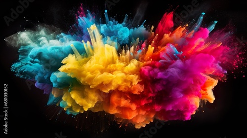 Colorful pink red rainbow smoke paint explosion, color fume powder splash, motion of liquid ink dye in water isolated on white background