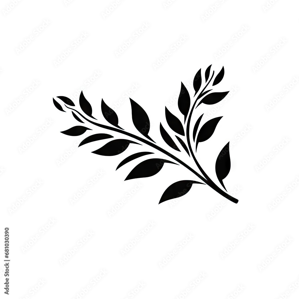Laurel Branch Icon, Minimal Twig Symbol, Leaves Silhouette, Tree Branches Shape, Herbs, Plant Leaf