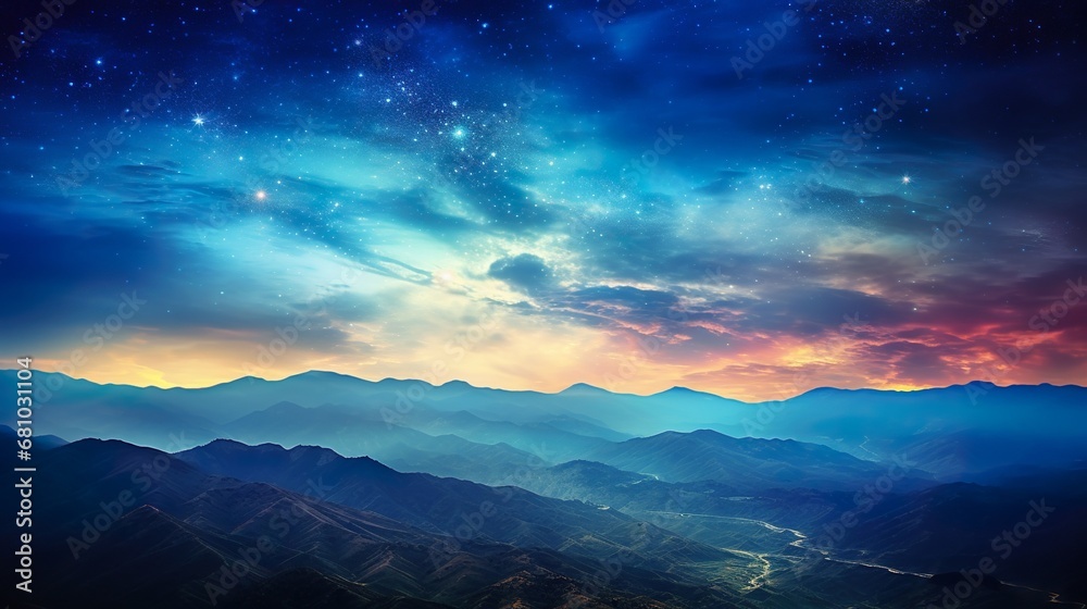 Fototapeta premium Night sky - Universe filled with stars, nebula and galaxy seen in forest