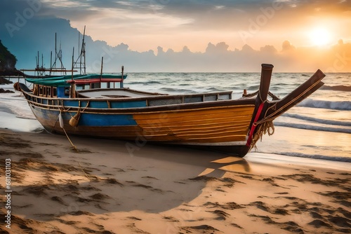 boats on the beach generated by AI technology