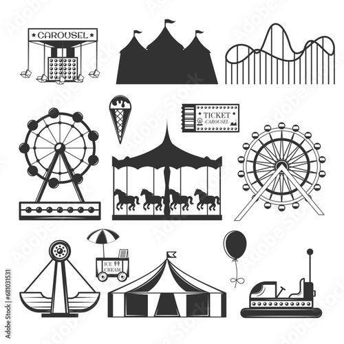 Amusement park attraction black-and-white silhouette vector illustration photo