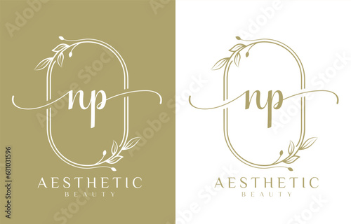 Letter NP Beauty Logo with Flourish Ornament