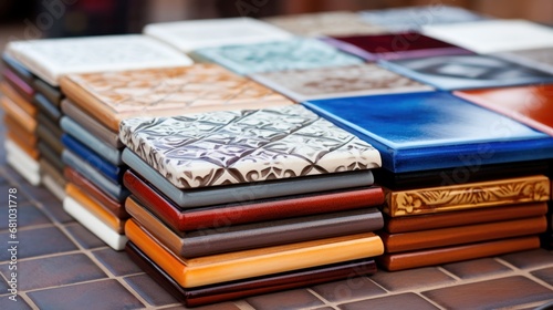 Colorful ceramic tiles for sale in a shop.
