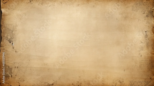 Old brown paper parchment background with distressed vintage stains and ink spatter and white faded shabby center, elegant antique beige color photo