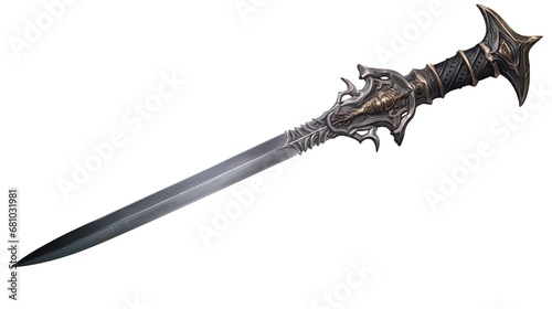 fantasy golden sword with long blade on isolated white background. 3d illustration photo