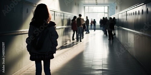 Bullying shadows looming in school hallways , concept of Social exclusion photo