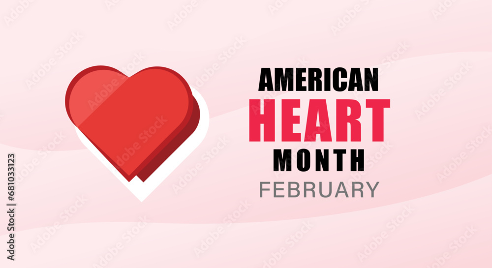 American heart month design. Vector illustration of heart and beat for education, background, banner, poster