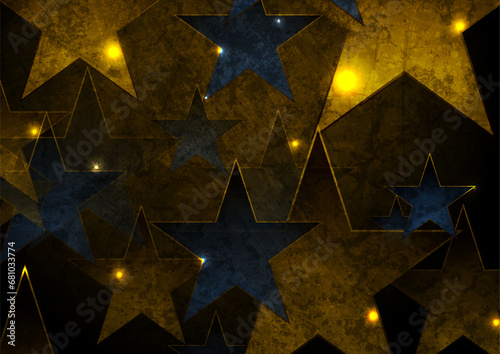 Abstract yellow blue glowing shiny stars minimal grunge background. Geometry vector design