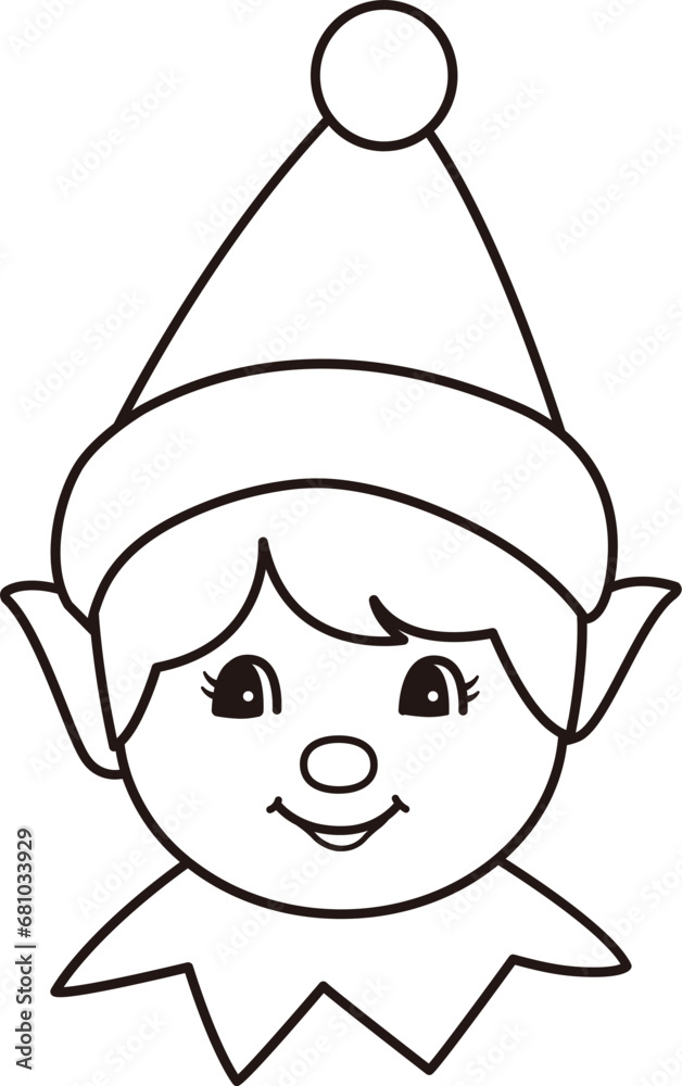 Cute retro Christmas elf head outline