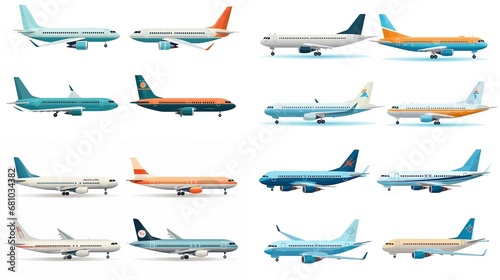 set of Airplanes isolated on white background. Flat illustration