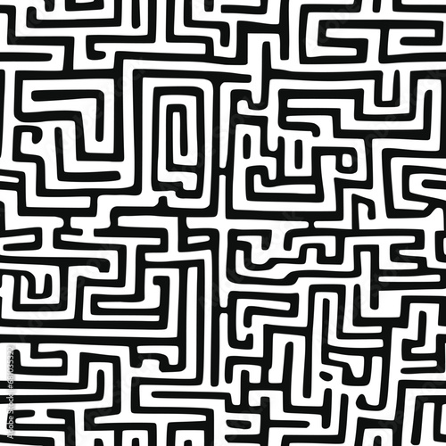 Seamless pattern, abstract doodles, curls, maze, vector background 
