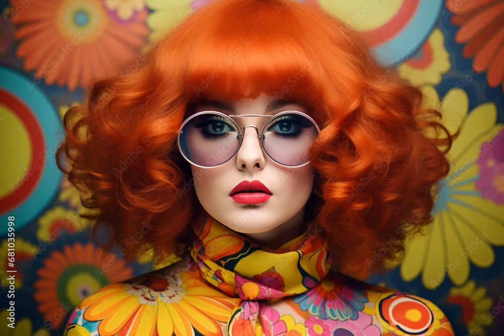 Obraz premium The Mysterious Woman with Fiery Red Hair and Elegant Glasses