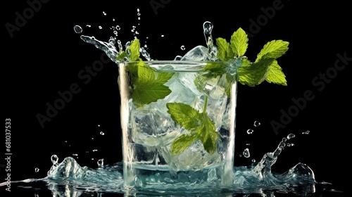 Mint Julep cocktail with ice and mint, isolated on black background. Mint Julep. Alcoholic Drink Concept. Cocktail.