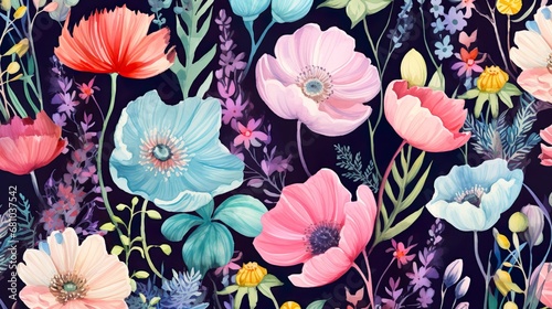 Abstract floral backdrop of colorful flowers for spring or summer time. Banner background