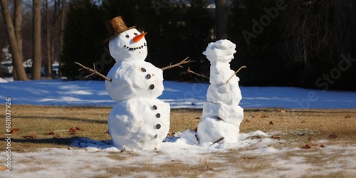 Failed crooked and lopsided snowman , concept of Imperfect