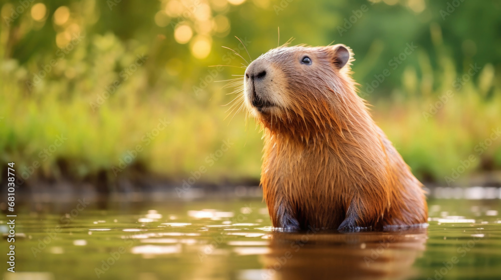 Capybara bathing in the lake, portrait Capybara bathing in the lake, portrait