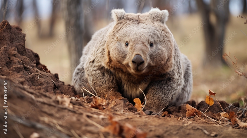 Exotic Northern woolly wombat exploring its wild habitat
