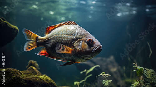 Domesticated piranha in a carefully curated home aquarium