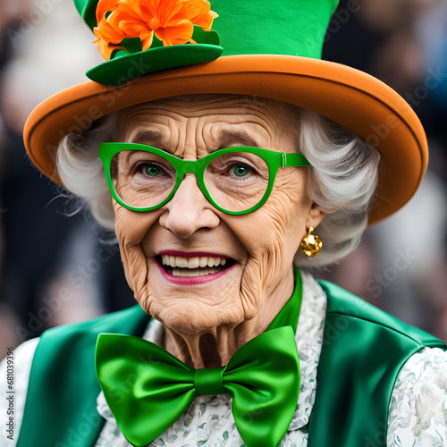 old lady in green hat