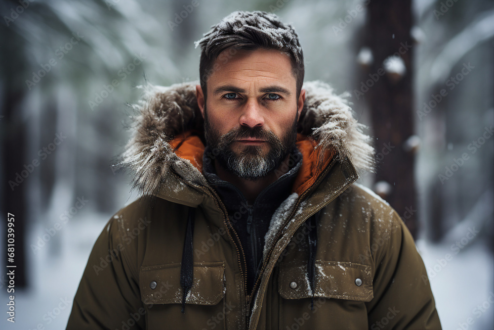 Bearded man guy enjoying wonderful winter weather snowy forest hiker Generative AI Bearded man guy enjoying wonderful winter weather snowy forest hiker Generative AI