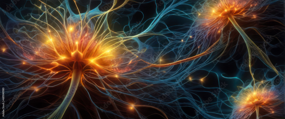 Colorful glowing nerves, concept Evolution of expanding the quality of thought through the nervous system.